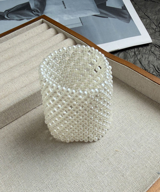 French White Weave Pearl Beading Elasticity Bangle