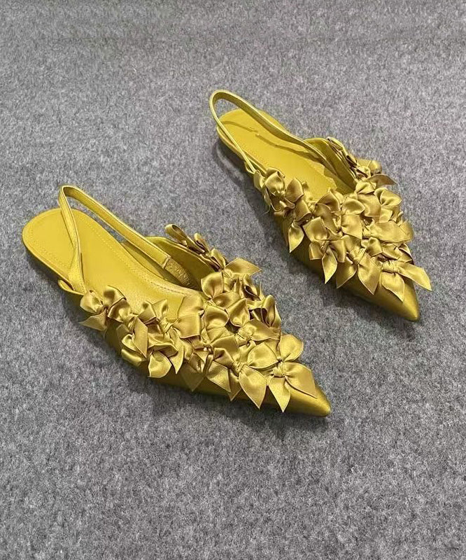 Französische flache Sandalen mit gelber Schleife und spitzer Zehenpartie