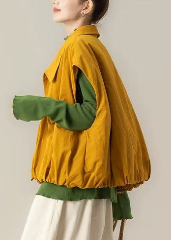 Französische gelbe Baumwollwesten mit übergroßen Taschen für den Frühling