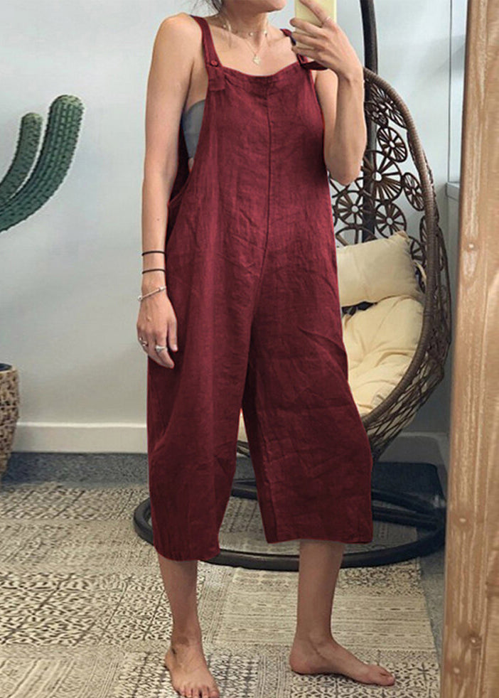 Französische gelbe, einfarbige Jumpsuits aus Baumwolle mit hoher Taille und ärmellos
