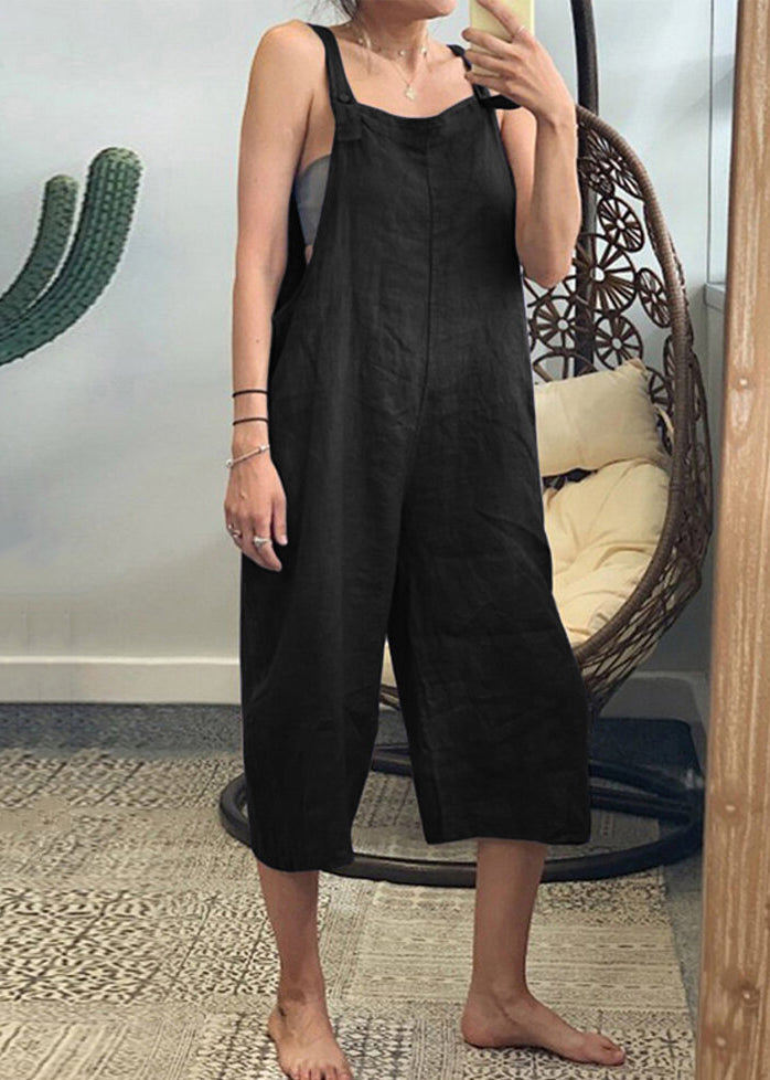 Französische gelbe, einfarbige Jumpsuits aus Baumwolle mit hoher Taille und ärmellos