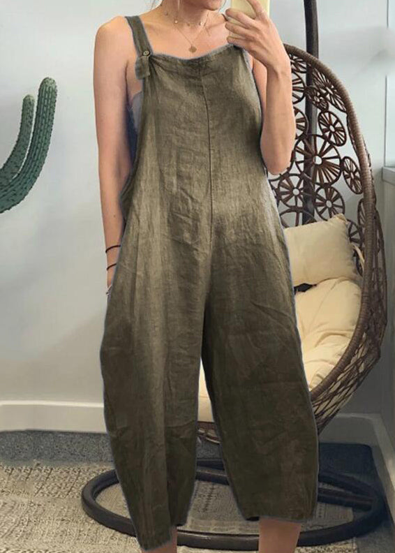 Französische gelbe, einfarbige Jumpsuits aus Baumwolle mit hoher Taille und ärmellos