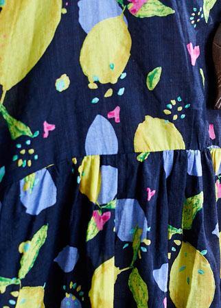 French black prints linen outfit high waist Art summer Dress - SooLinen