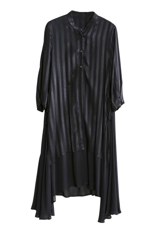 French black striped Fashion tunic pattern Neckline stand collar patchwork cardigan - SooLinen