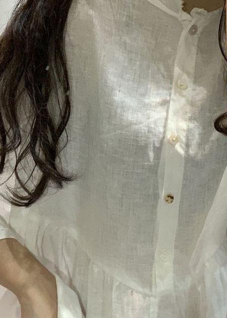 French bracelet sleeved linen top silhouette Christmas Gifts white shirt fall - SooLinen