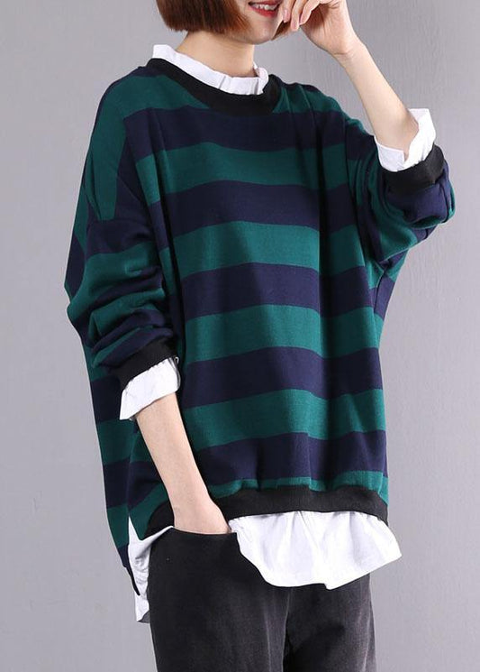 French false two pieces cotton box top Sewing green blouses autumn - SooLinen