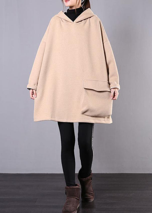 French hooded thick cotton linen tops women khaki shirt - SooLinen