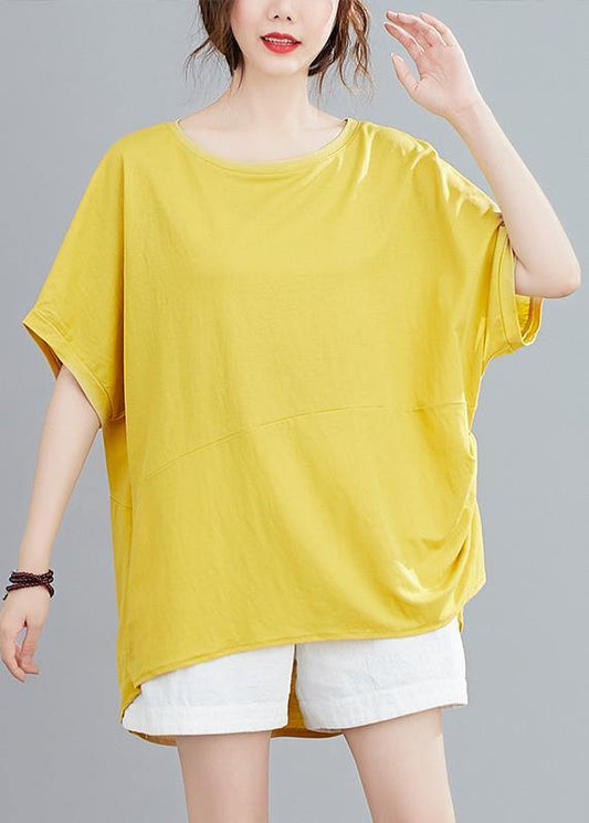 French o neck Batwing Sleeve women blouses Neckline yellow blouse - SooLinen
