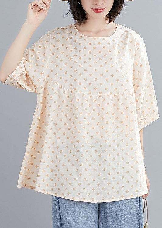 French o neck lantern sleeve Cotton summer quilting top Wardrobes yellow dotted tops - SooLinen