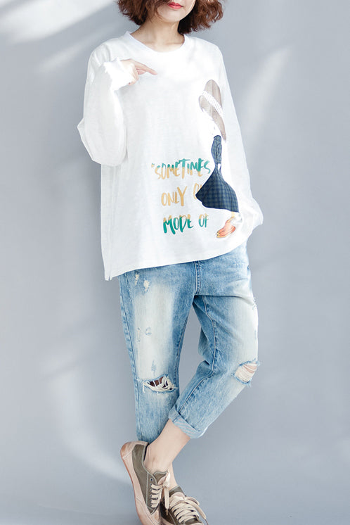 Französisch o neck langarm baumwolle kleidung Bio-Stoffe weiße bluse frühling