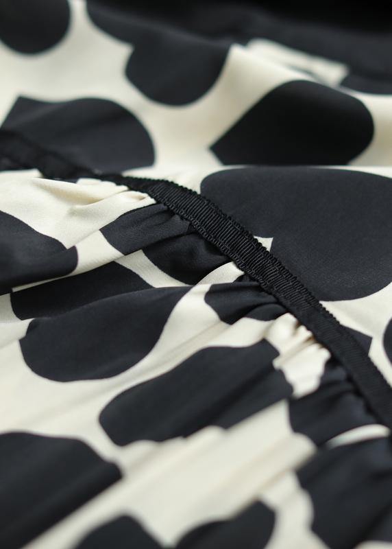 French o neck Cinched Cotton clothes For Women Runway black print Dress - SooLinen