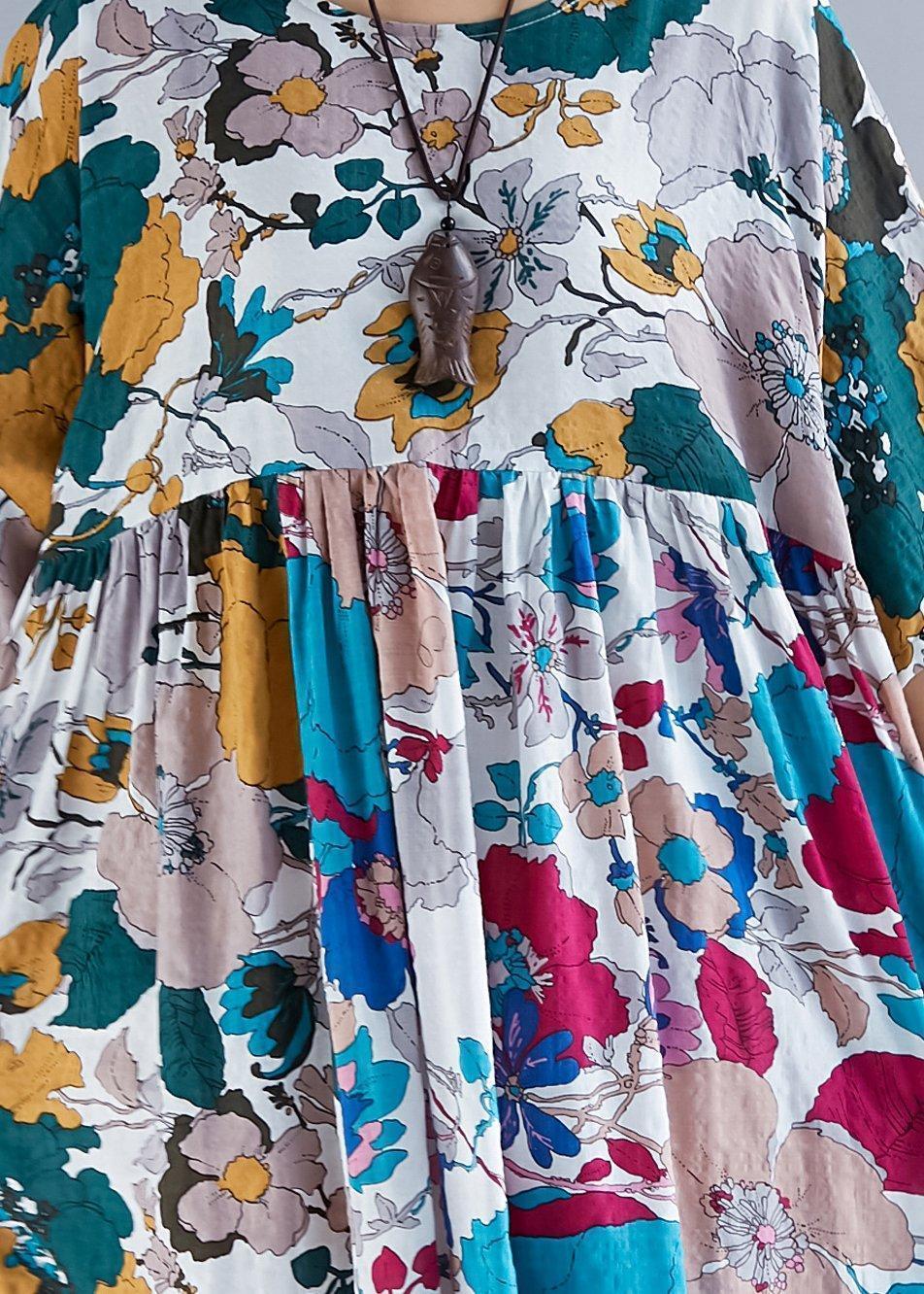 Französischer O-Ausschnitt, gerafftes Patchwork, Chiffon-Roben, pakistanischer Ärmeldruck, Maxikleid, Sommer