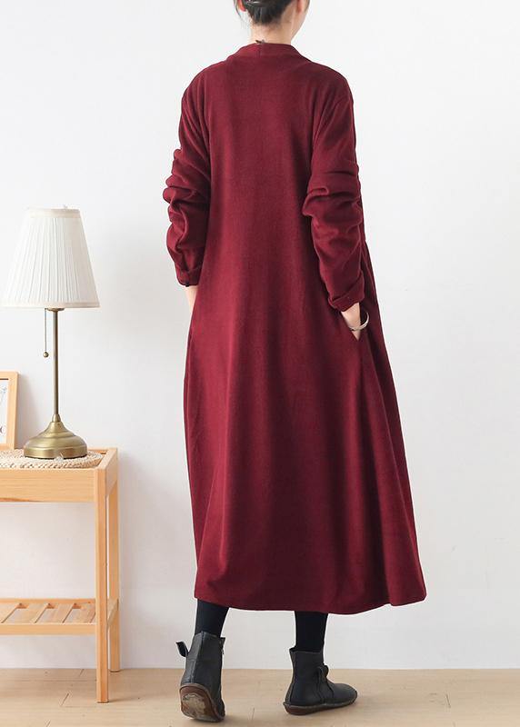 French v neck Cinched Plus Size clothes For Women burgundy box women coats - SooLinen