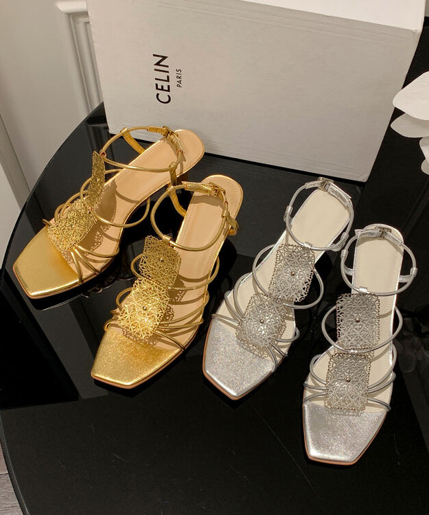 Gold Sandalen High Heel Kunstleder Frauen Spleißen Peep Toe