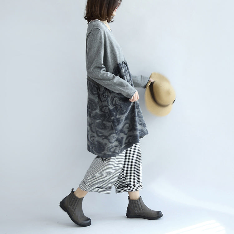 Graue Wolken Print Patchwork Winterkleider Plus Size Sweatkleid Baumwolle Umstandsmode