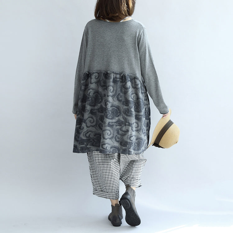 Graue Wolken Print Patchwork Winterkleider Plus Size Sweatkleid Baumwolle Umstandsmode