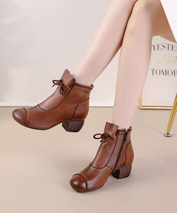 Grüne Stiefel mit klobigem Absatz und einzigartigem Spleißstiefel aus Rindsleder