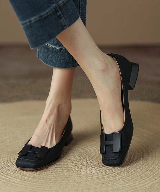 Green Comfy Cowhide Leather Splicing Flat Shoes