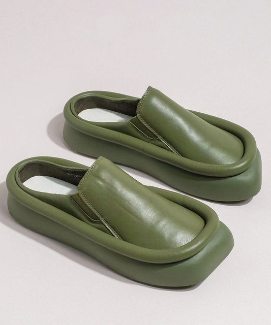 Grüne, bequeme Plateau-Sandalen aus Kunstleder mit Spleiß