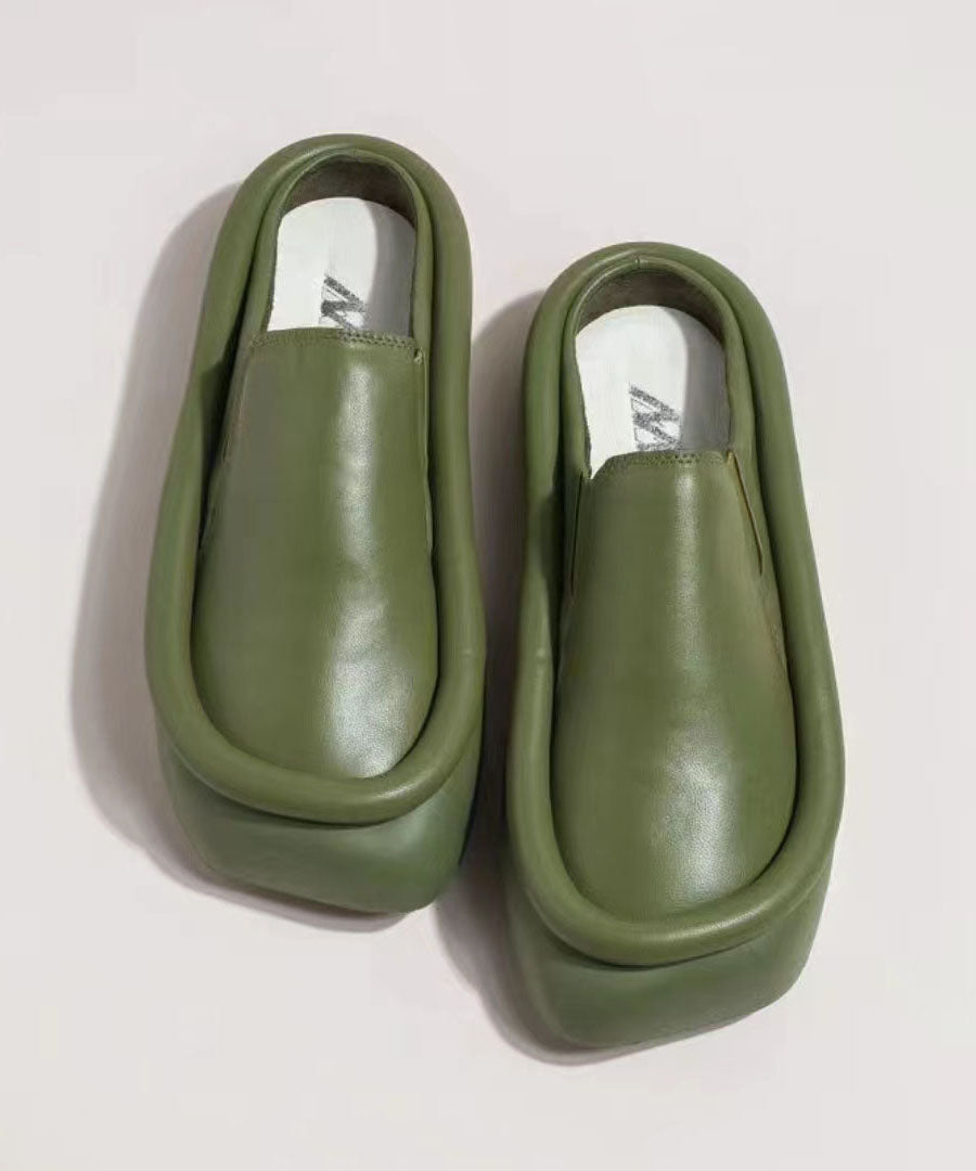 Grüne, bequeme Plateau-Sandalen aus Kunstleder mit Spleiß