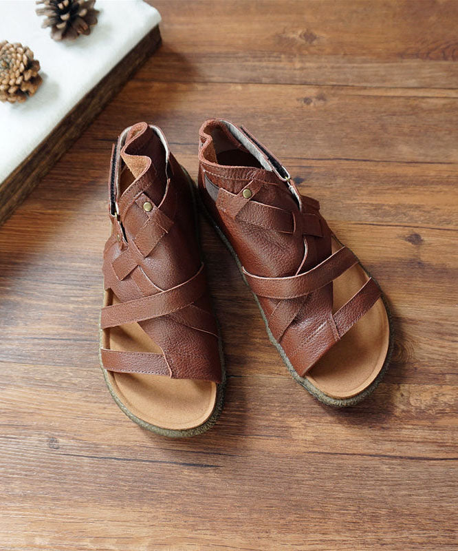 Grünes Rindsleder Retro Spleißen Beste flache Sandalen aushöhlen