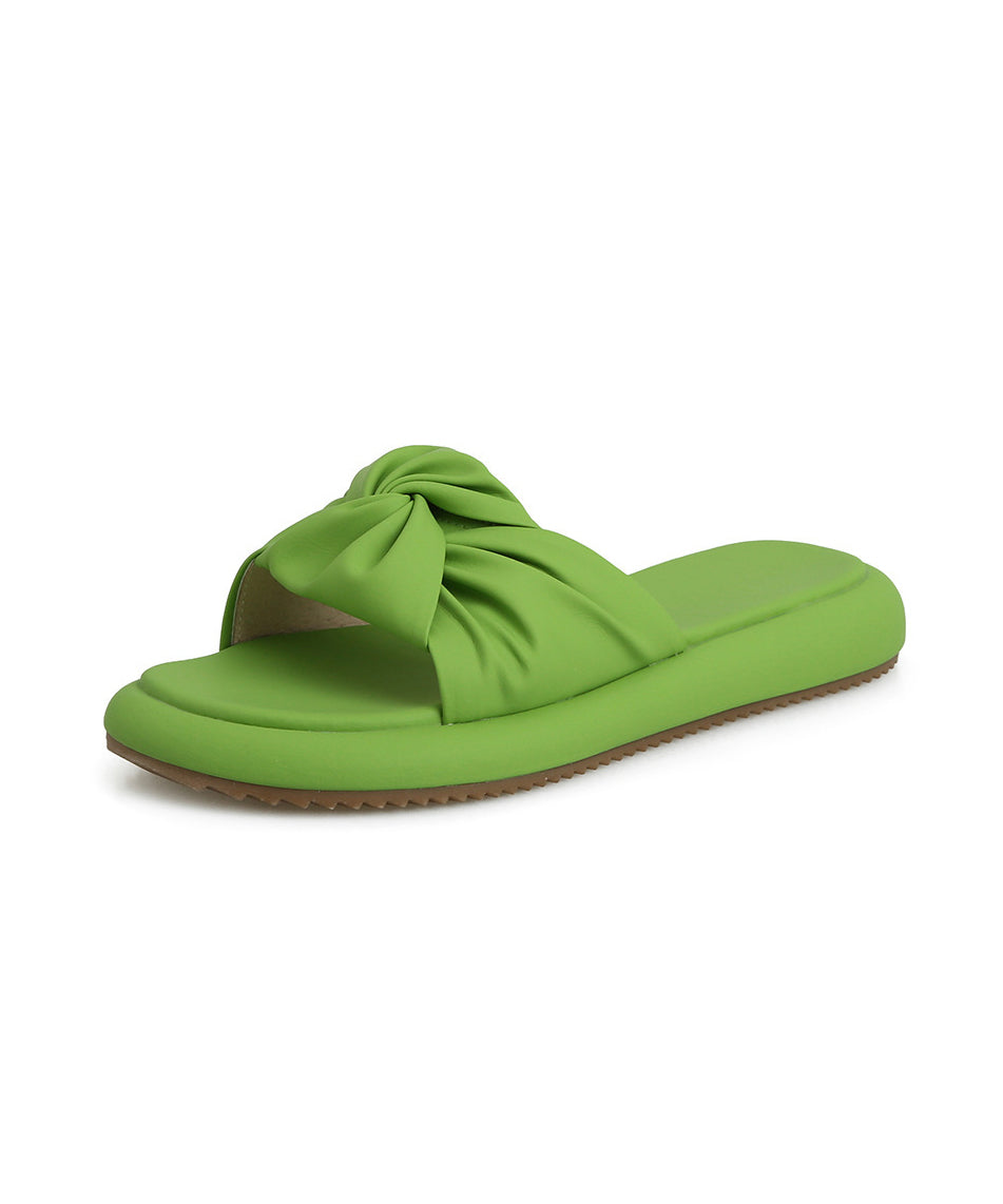 Green Faux Leather Beautiful Splicing Slide Sandals Peep Toe