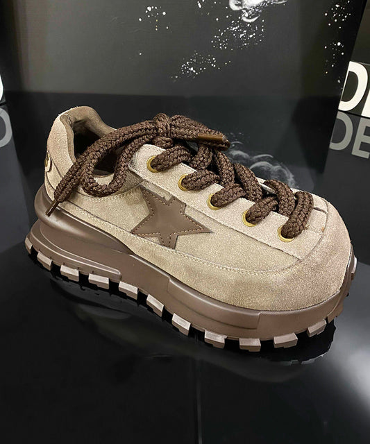 Green Lace Up Splicing Suede Platform Flat Feet Shoes