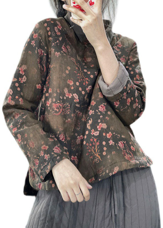 Grüne Patchwork Leinen Bluse Top Baumwolle Seite offen gefüllt Winter