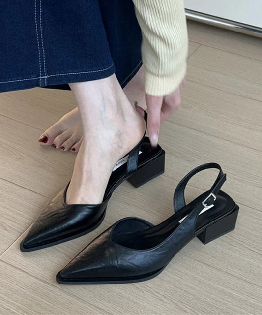 Green Splicing Chunky Sandals Faux Leather Pointed Toe