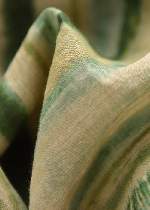 Green Stripe Linen Shirts O Neck Bracelet Sleeve