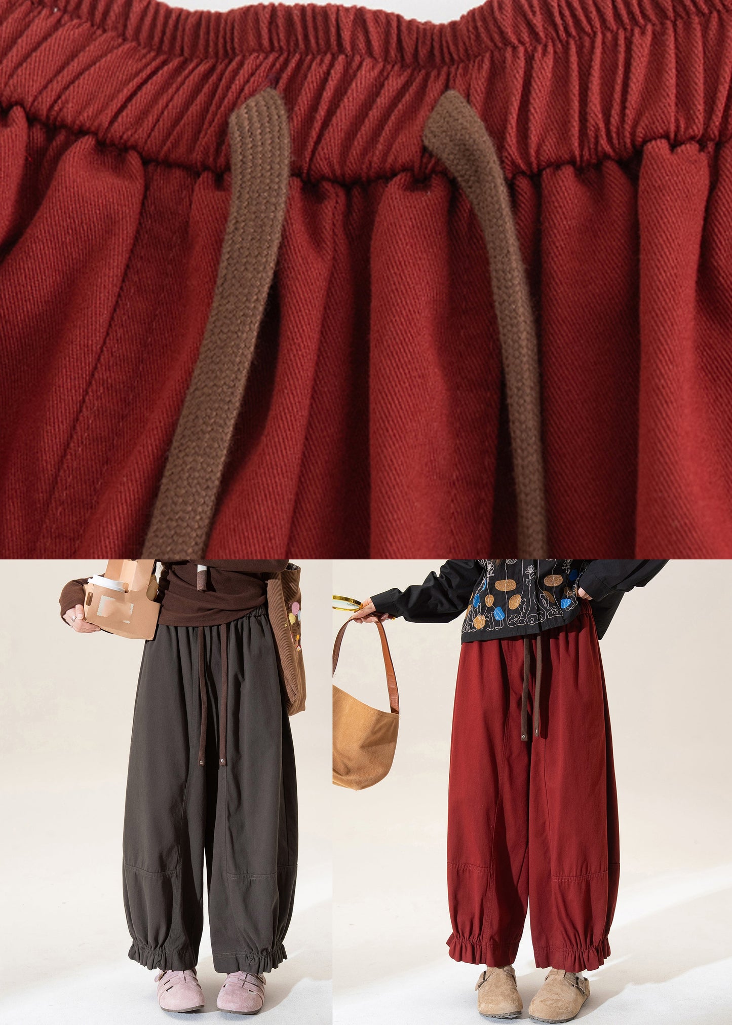 Grey Elastic Waist Tie Waist Lantern Pants Spring