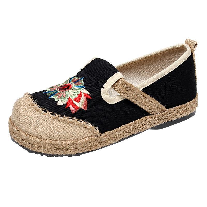 Grey Embroideried Flats Cotton Linen Fabric Boutique Flat Feet Shoes - SooLinen