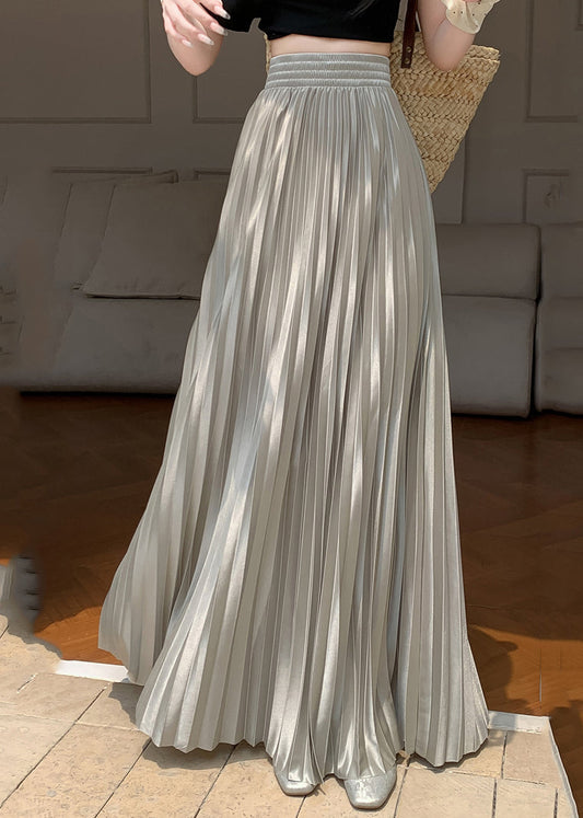 Grau-grüner Patchwork-Seidenrock mit Falten