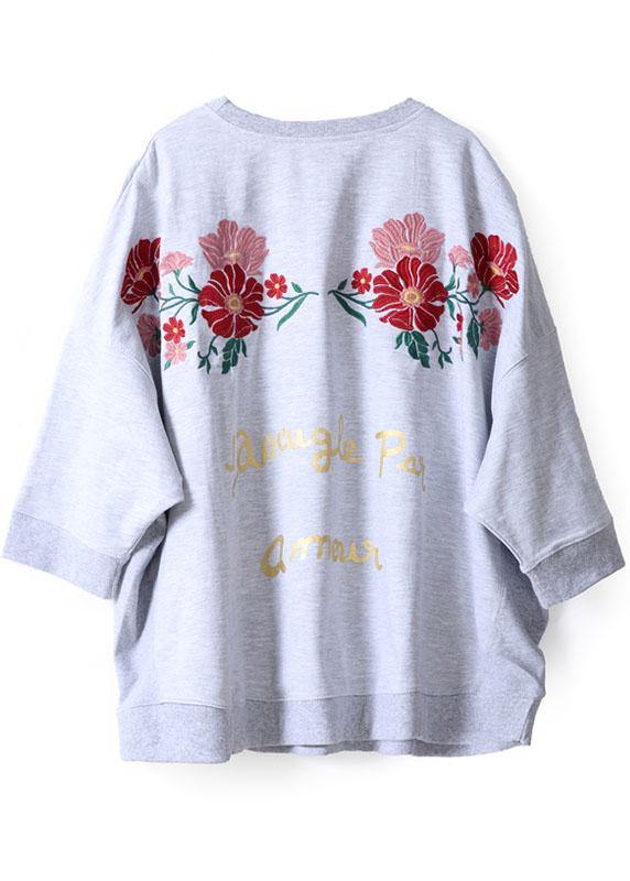 Grey Loose Batwing Sleeve Print Fall Sweatshirt Street Wear - SooLinen