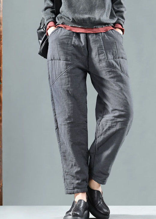 Graue Patchwork Leinenhose Winterhose