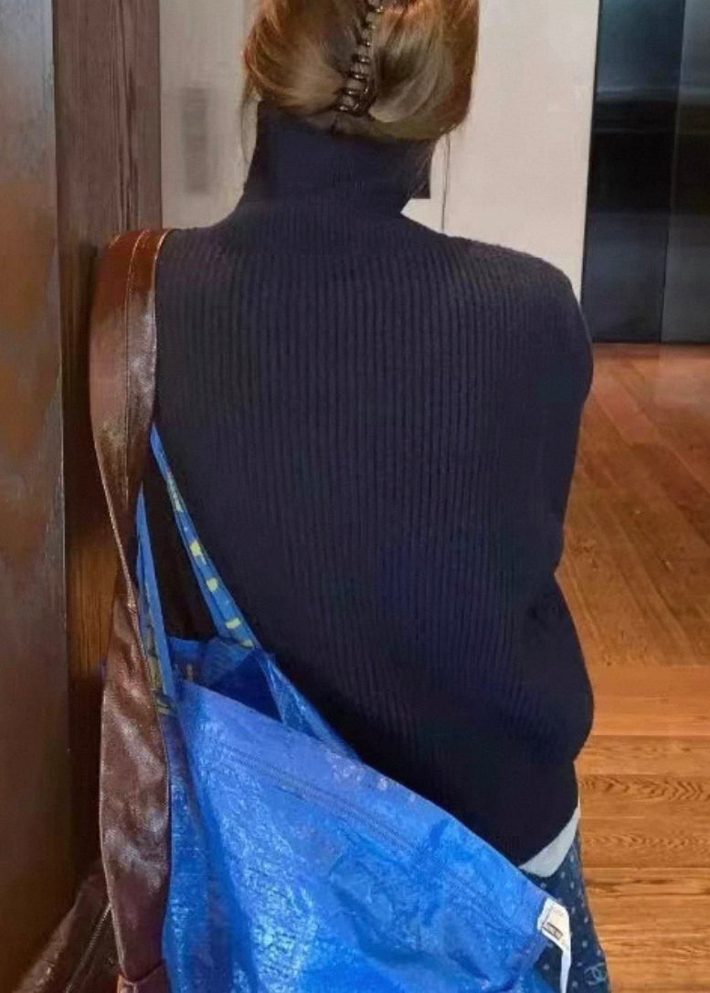 Grey Zippered Solid Cotton Coat Turtleneck Spring