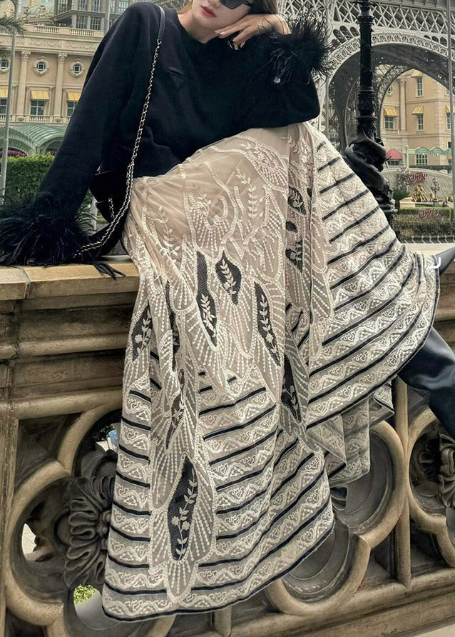 Handmade Apricot Embroidered Exra Large Hem Tulle Maxi Dress Sleeveless