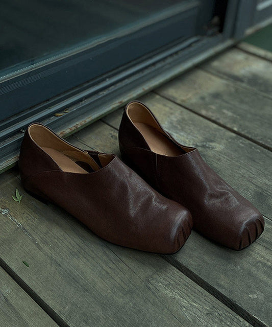 Handmade Apricot Horsehide Leather Comfy Flats Shoes