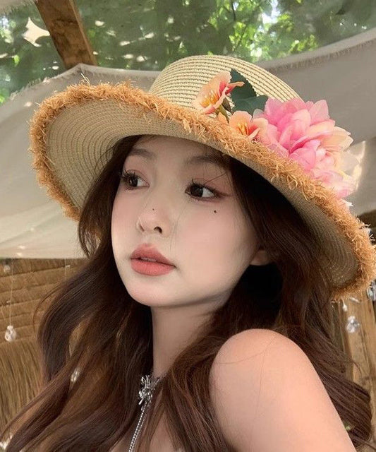 Handmade Beige Straw Woven Flower French Cloche Hat