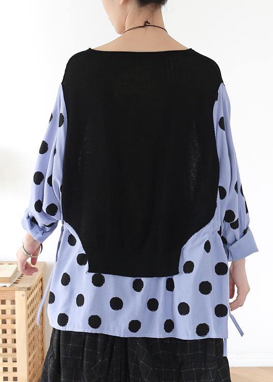 Handmade Black Patchwork Dot Linen Cotton Spring Top - SooLinen
