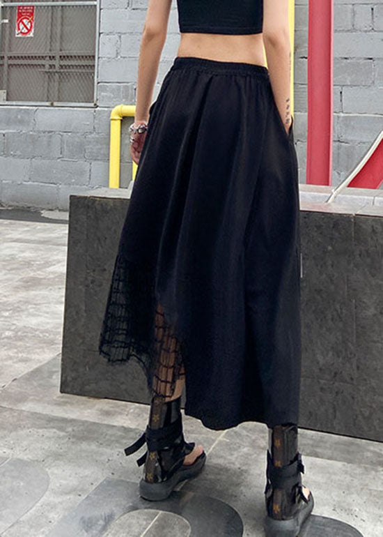 Handgemachte schwarze elastische Taille asymmetrische Tüll Patchwork Röcke Frühling