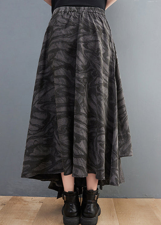 Handgemachter schwarzer elastischer Taillenbund mit asymmetrischem Printrock Frühling