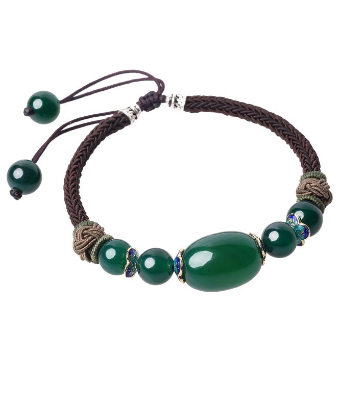 Pulsera con dijes de cloisonné de ágata verde negruzco tejida a mano