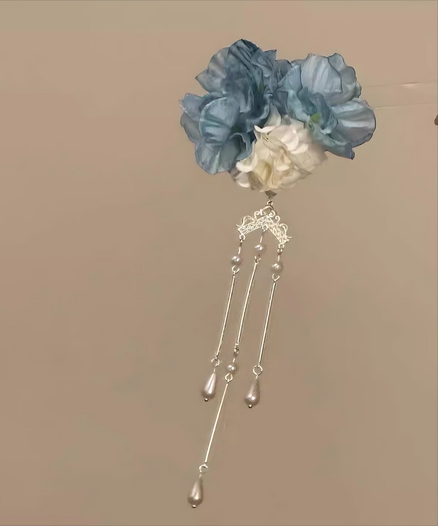 Handmade Blue Alloy Floral Tassel S Pair Hairpin