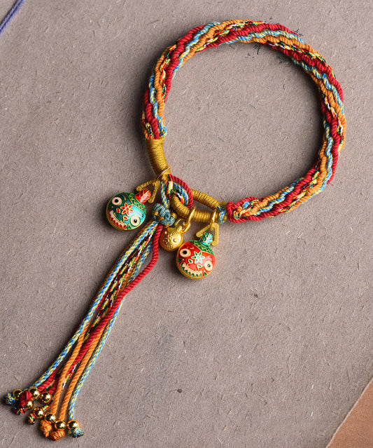 Pulsera con borlas de bestia devoradora de oro, tejida a mano en azul, hecha a mano