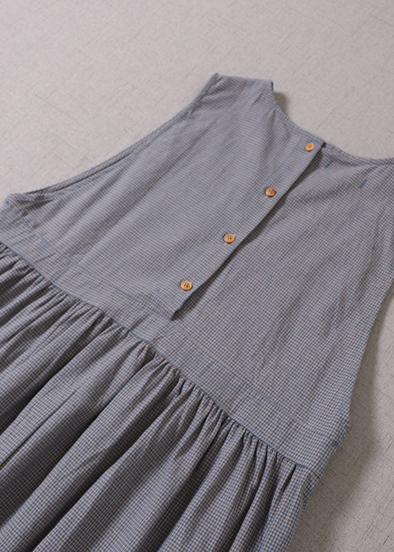 Handgemachte blaue karierte Taschen Urlaubskleider ärmellos