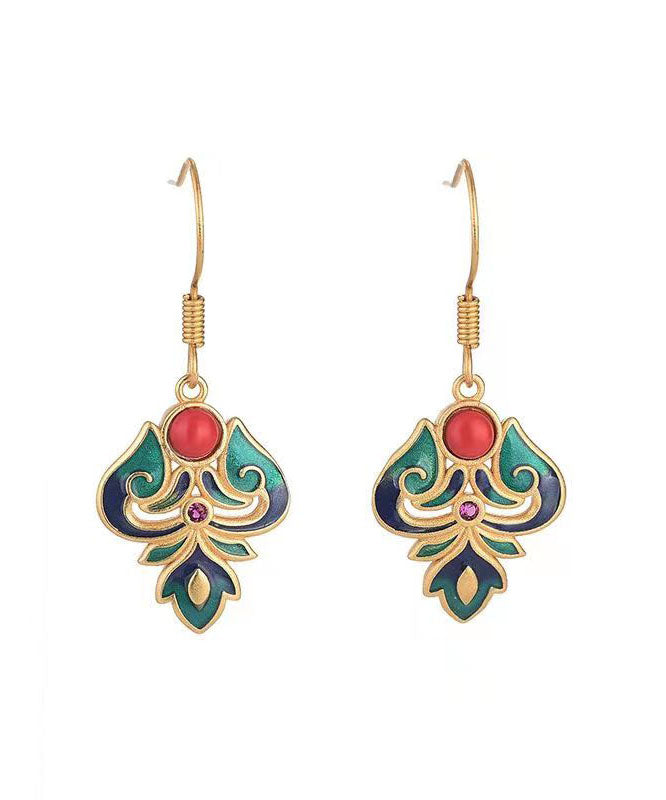 Pendientes colgantes de ágata cristalina esmaltada en plata de ley azul hechos a mano