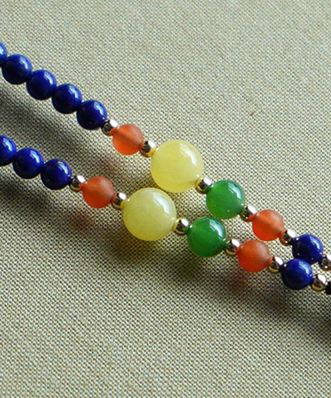 Collar con colgante de cuentas de gemas incrustadas en plata de ley azul dorada, hecho a mano