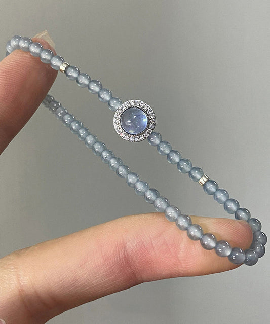 Pulsera de cadena con gemas de circonita azul de plata esterlina hecha a mano