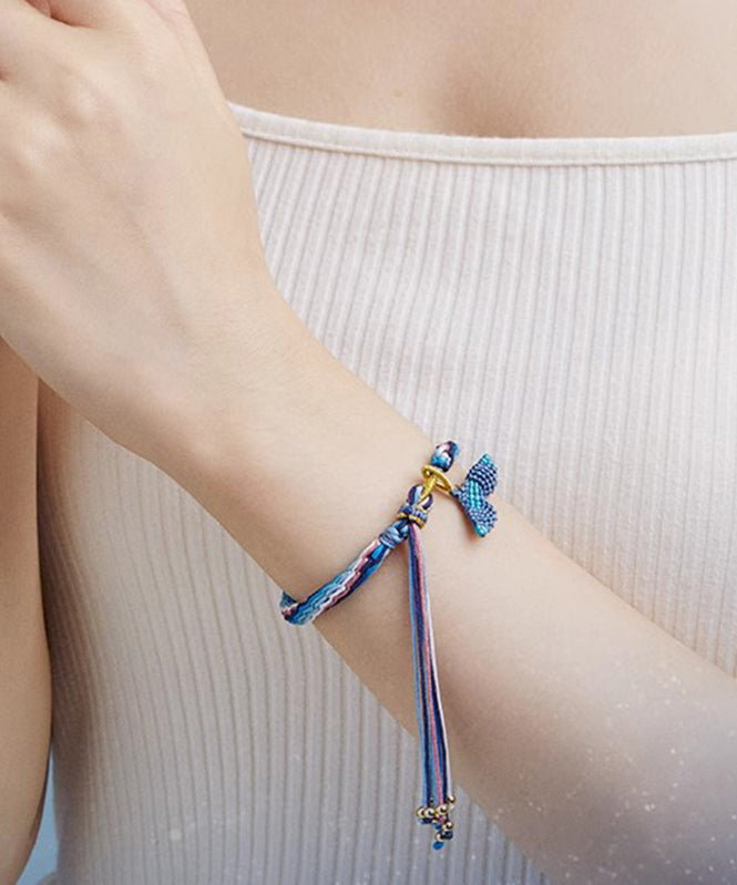 Handmade Blue Weaving Colorful Rope Fish Tail Tassel Charm Bracelet